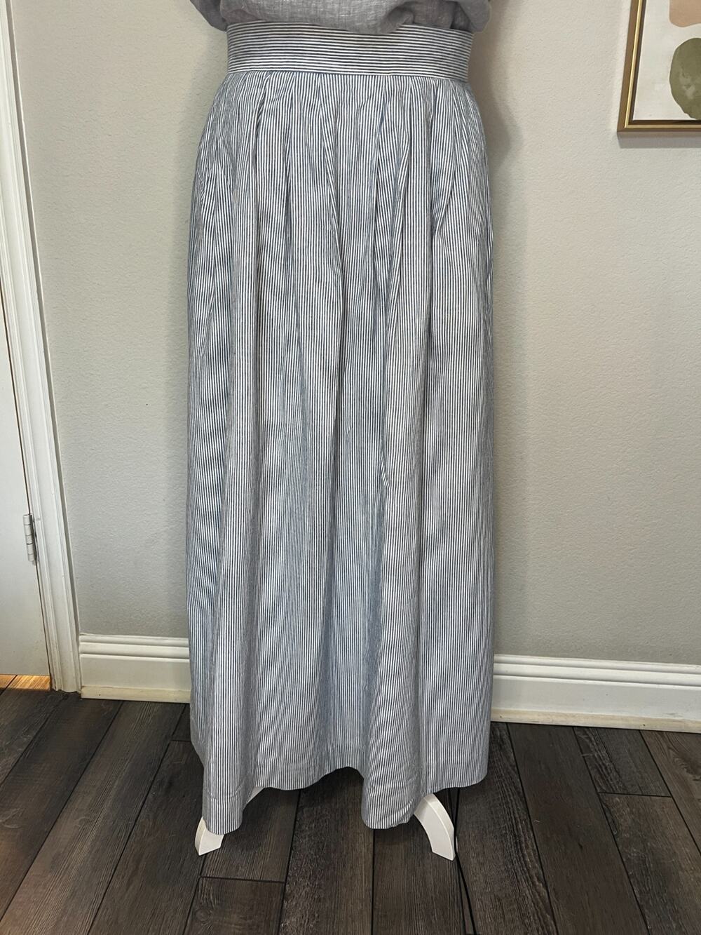 Ruff Hewn Maxi Skirt Womens Blue White Striped High Waist Cottagecore Prairie Bo